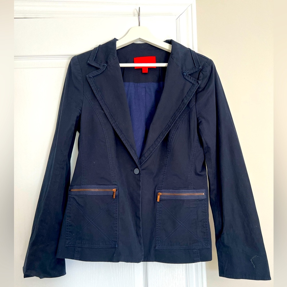 Zac Posen New York Navy Blue Blazer with Copper Zippers Size 14